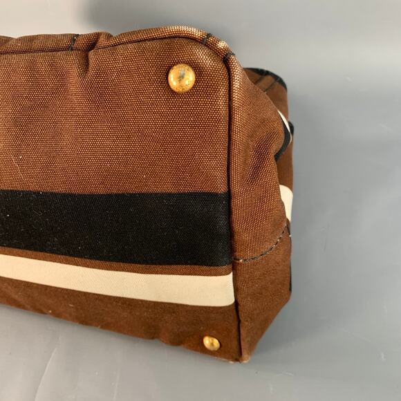 PRADA Canapa Brown Black White Stripe Canvas Open Top Tote Handbag - Picture 13 of 14